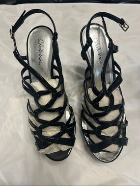 Delicious Black Patent Strappy Heeled Sandals